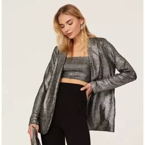 Show Me Your MuMu Blazer Womens XS Gray Felix Metallic Jacket Striped Sparkle